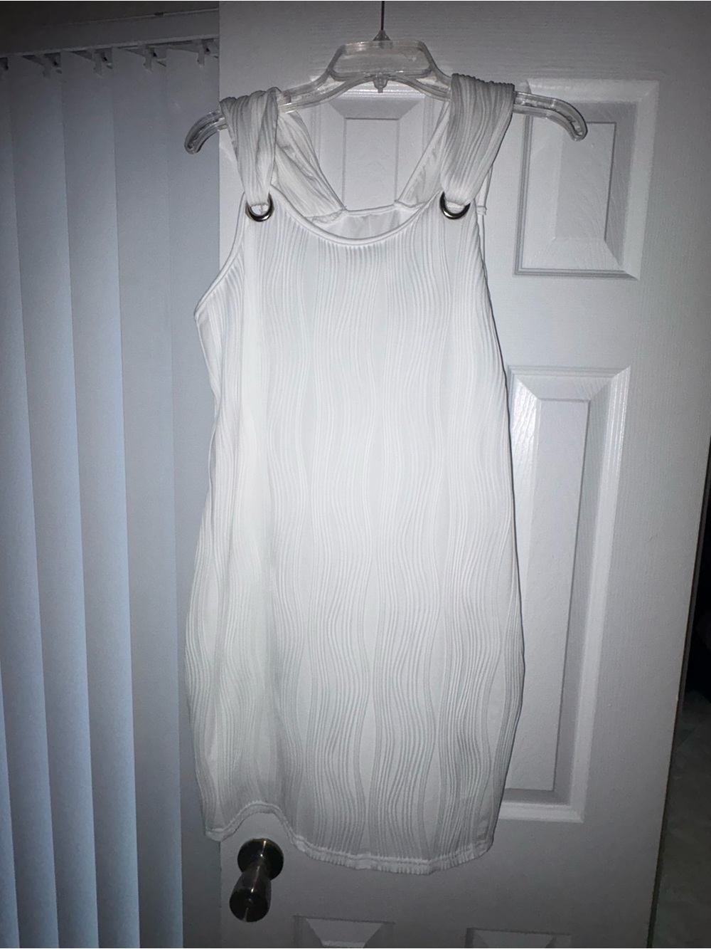 SHEIN White Sleeveless Textured Shift Dress with Ring-Detail Straps